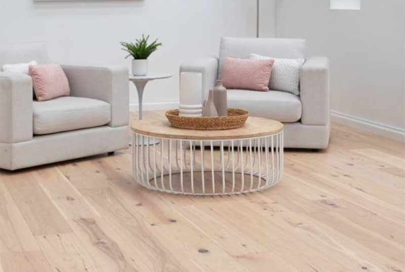 Living area with engineered timber flooring.