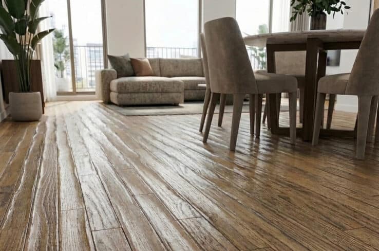 Subtle cupping in engineered timber flooring caused by moisture imbalance in a Perth home